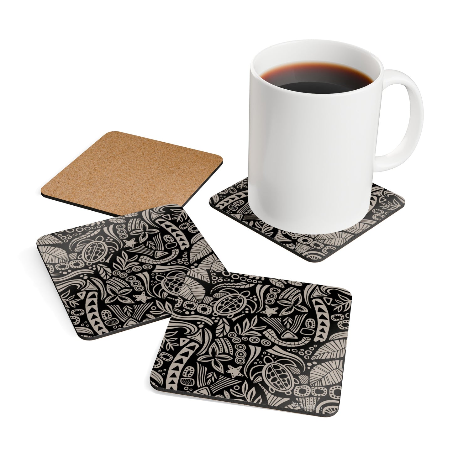 Honu Dream corkwood coaster set (black)