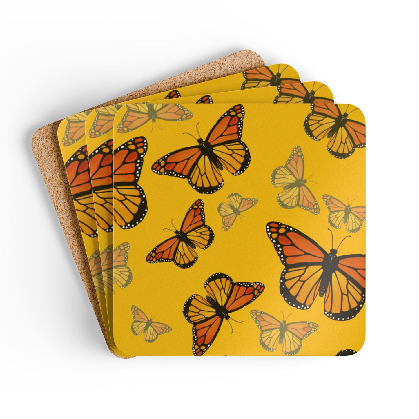 Monarchs corkwood coaster set (sunflower gold)