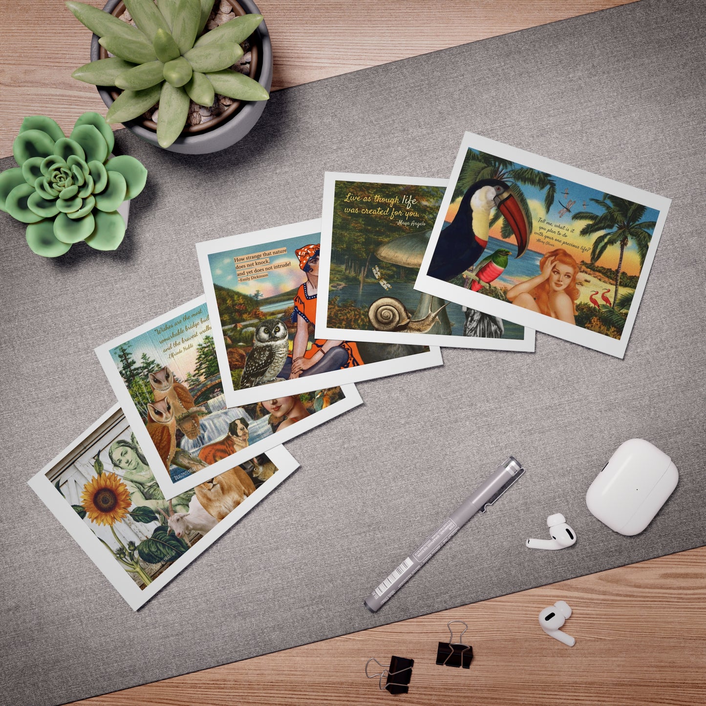 Woman's Work collage greeting cards